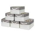 Bidtakay Small Fabric Storage Bins for Closet & Bathroom - Set of 6 Grey & White Baskets - Organizers for Pantry & Kids Bedroom