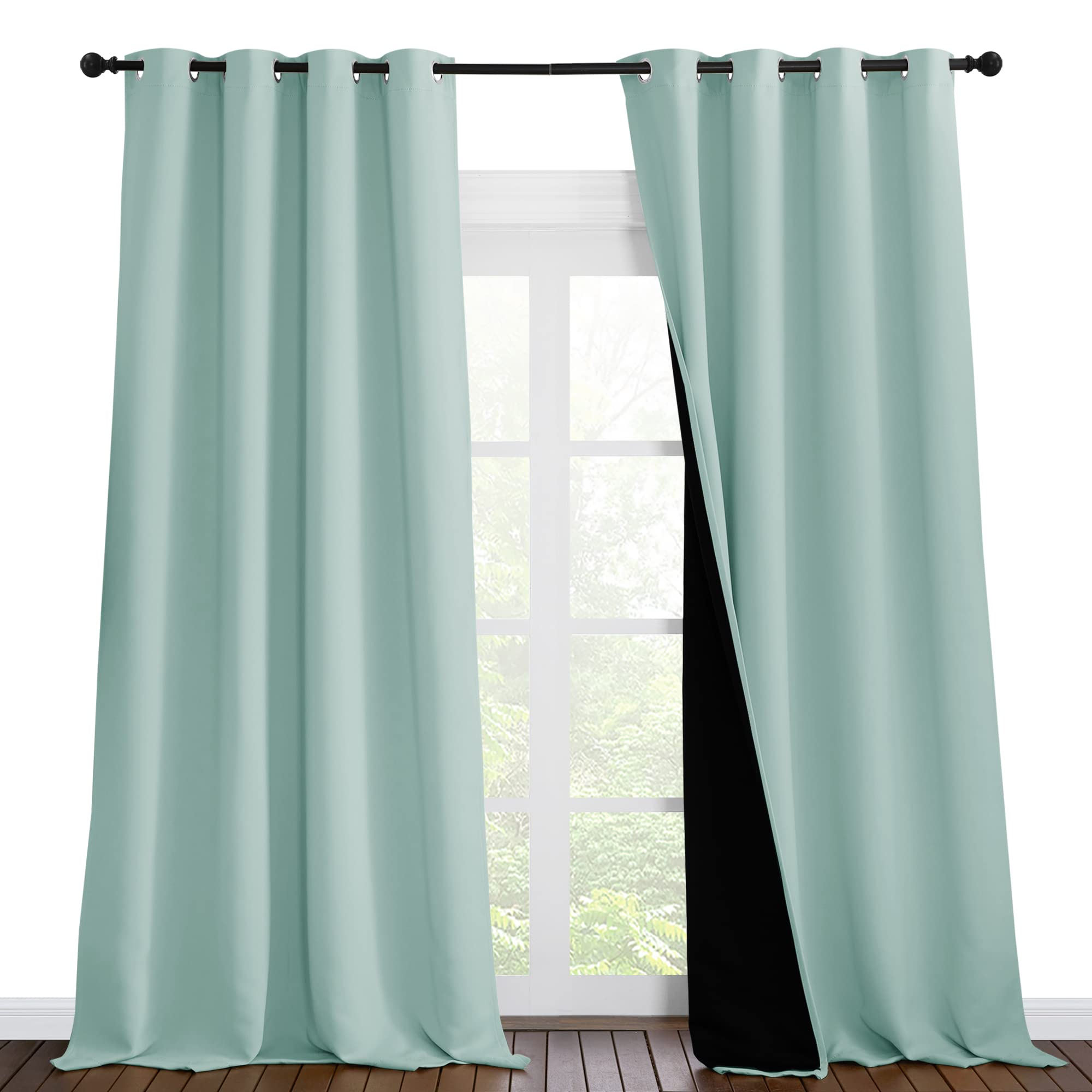 NICETOWN Full Shading Curtains 96 inches Long 2 Panels Set for Windows, Super Heavy-Duty Black Lined Blackout Curtains for Bedro