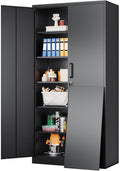 SISESOL Metal Storage Cabinet with 2 Doors and 6 Shelves,72x36x18 Wide & Deep Garage Storage Cabinet,Tall Black Locking Metal Ca