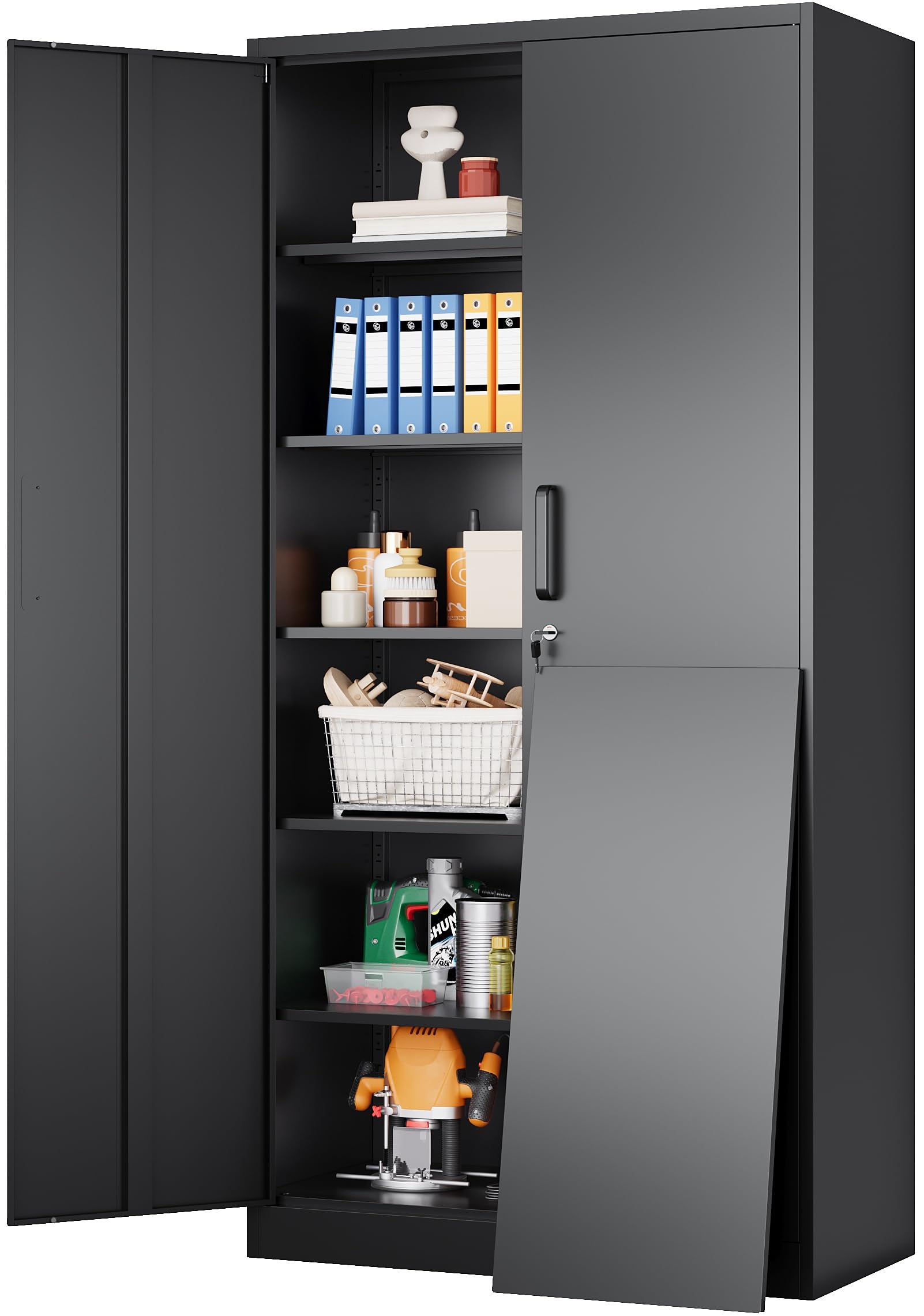 SISESOL Metal Storage Cabinet with 2 Doors and 6 Shelves,72x36x18 Wide & Deep Garage Storage Cabinet,Tall Black Locking Metal Ca