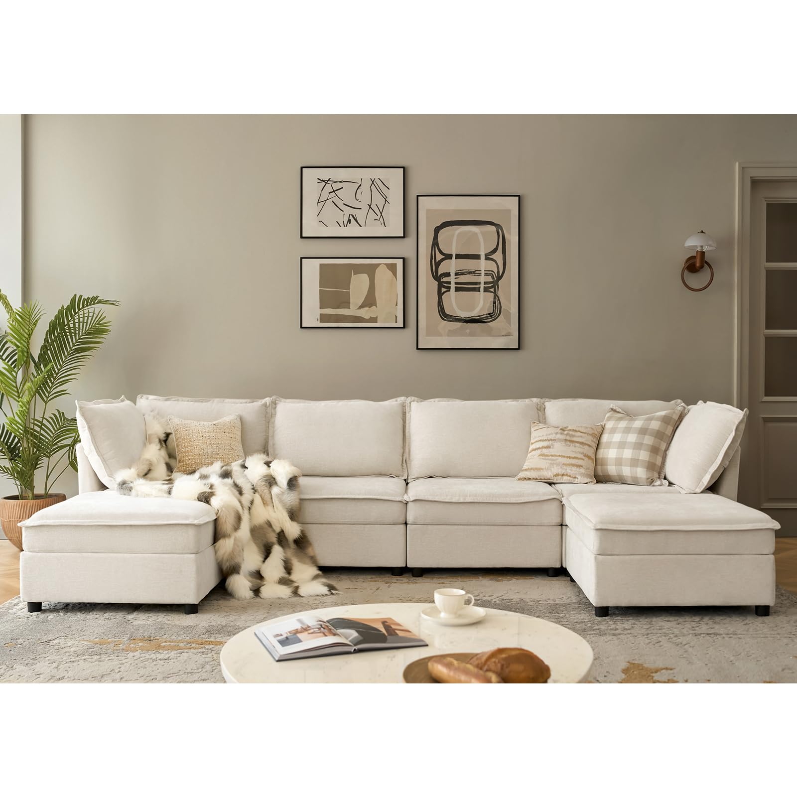 HULALA HOME 127   Modular Sectional Sofa, Oversized U Shaped Couch with Storage Ottoman, Extra Deep Seat, Modern Comfy Chenill