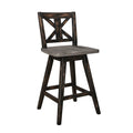 Benjara Farmhouse Swivel Counter Height Chair with X Shaped Back, Set of 2, Antique Gray, Black