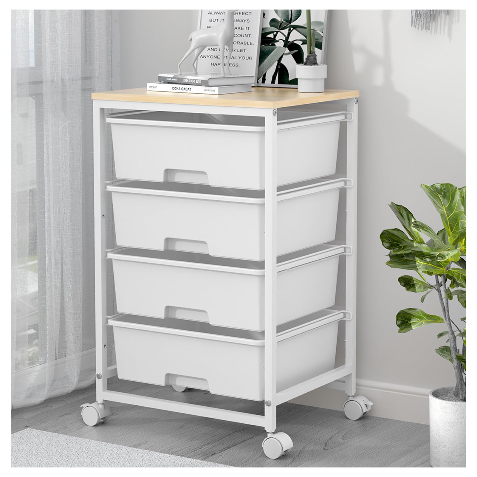 SYKIARIOL Utility Cart with 4 Drawers, Multipurpose Rolling Storage Cart with 4 Drawers and 2 Lockable Wheels, 4-Tier Rolling St