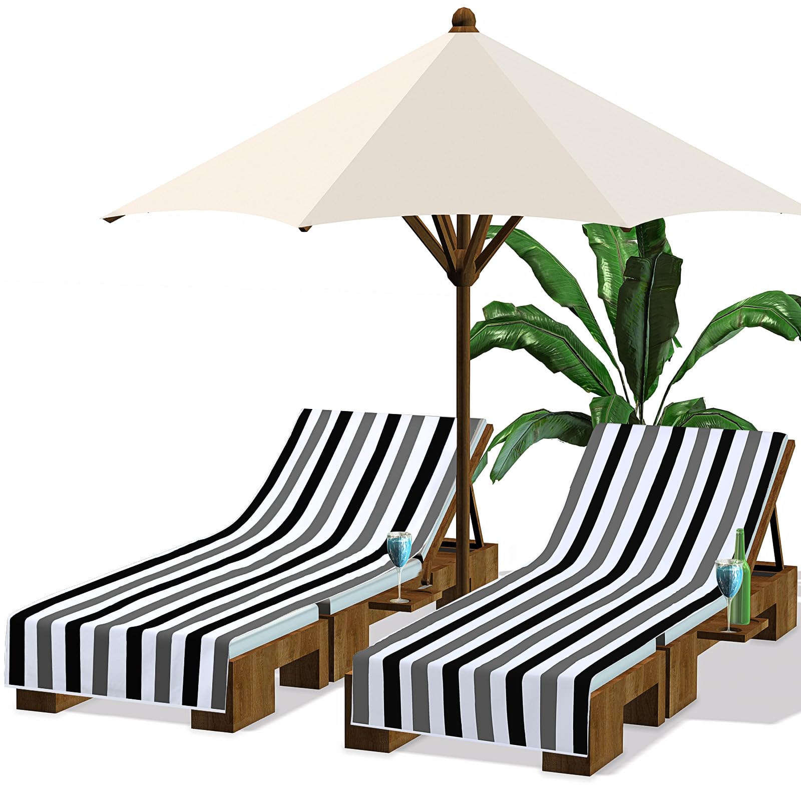 Fumete 2 Pack Lounge Chair Covers 30 x 85 Inch Pool Chaise Lounge Towels Microfiber Beach Chair Towel Portable Striped Outdoor P