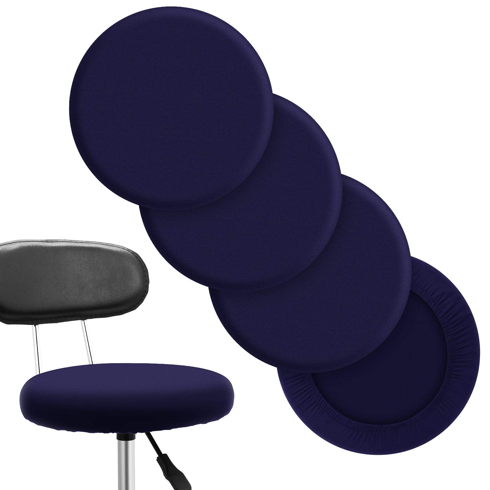 Tatuo Round Bar Stool Seat Covers Washable Stool Cushion Slipcover Elastic Bar Chair Covers for 14-17 Inch Chair (Navy Blue,4 Pi