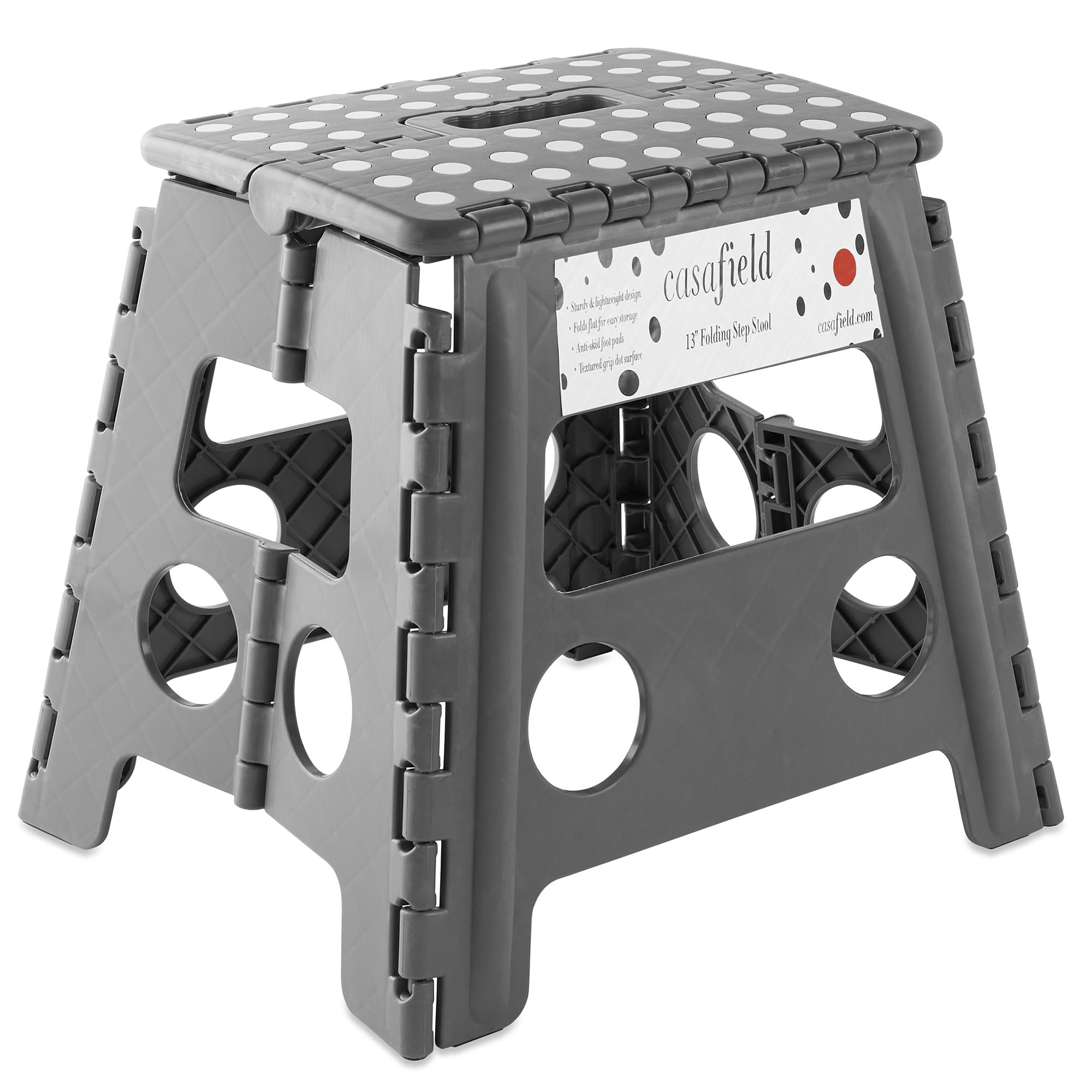 Casafield 13 Folding Step Stool with Handle, Gray - Portable Collapsible Small Plastic Foot Stool for Adults - Use in The Kitche