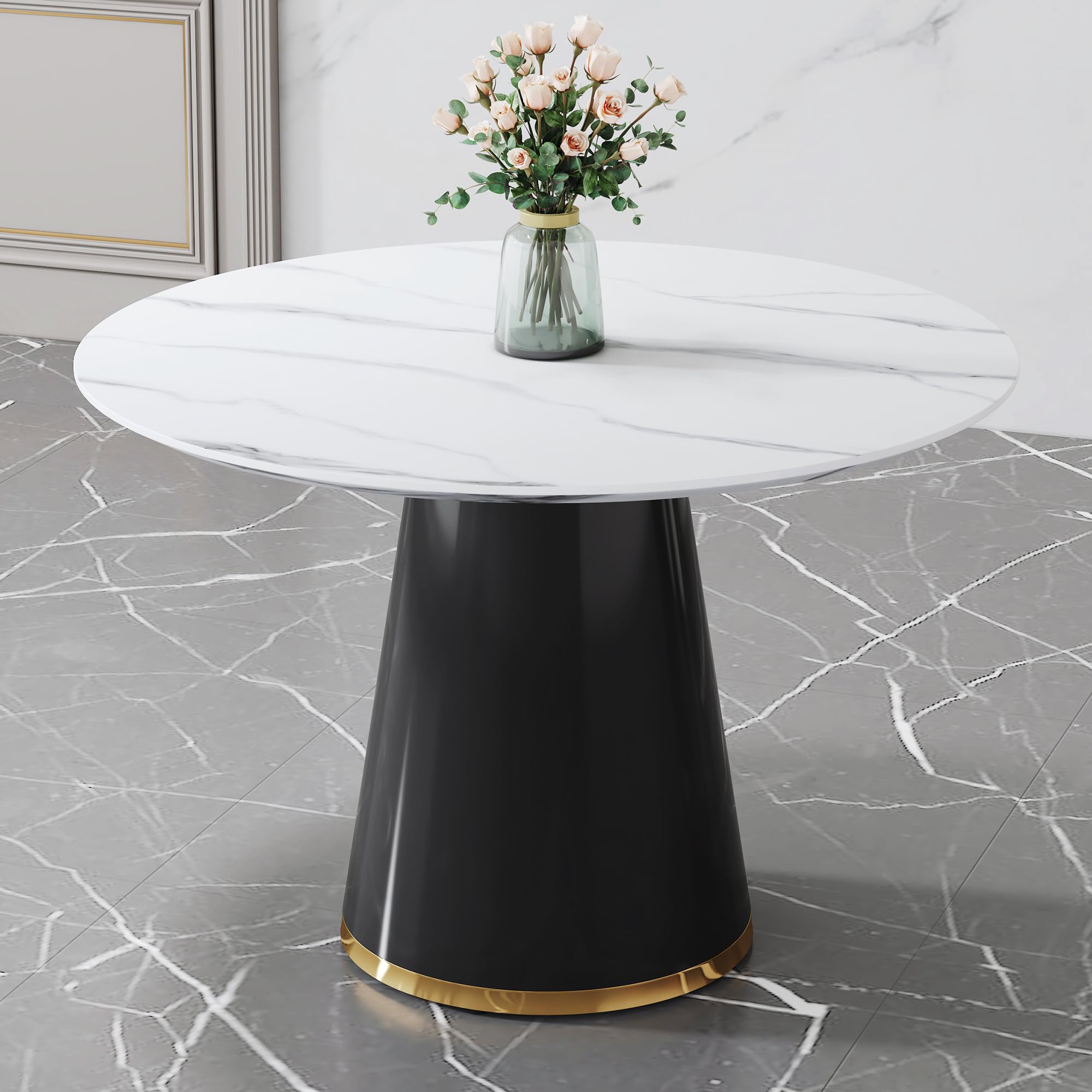 Vohuai Round Dining Table,45  Faux Marble Dining Table for 4-6,Modern Kitchen Table with Stable Base,Space Saving Dinner Table
