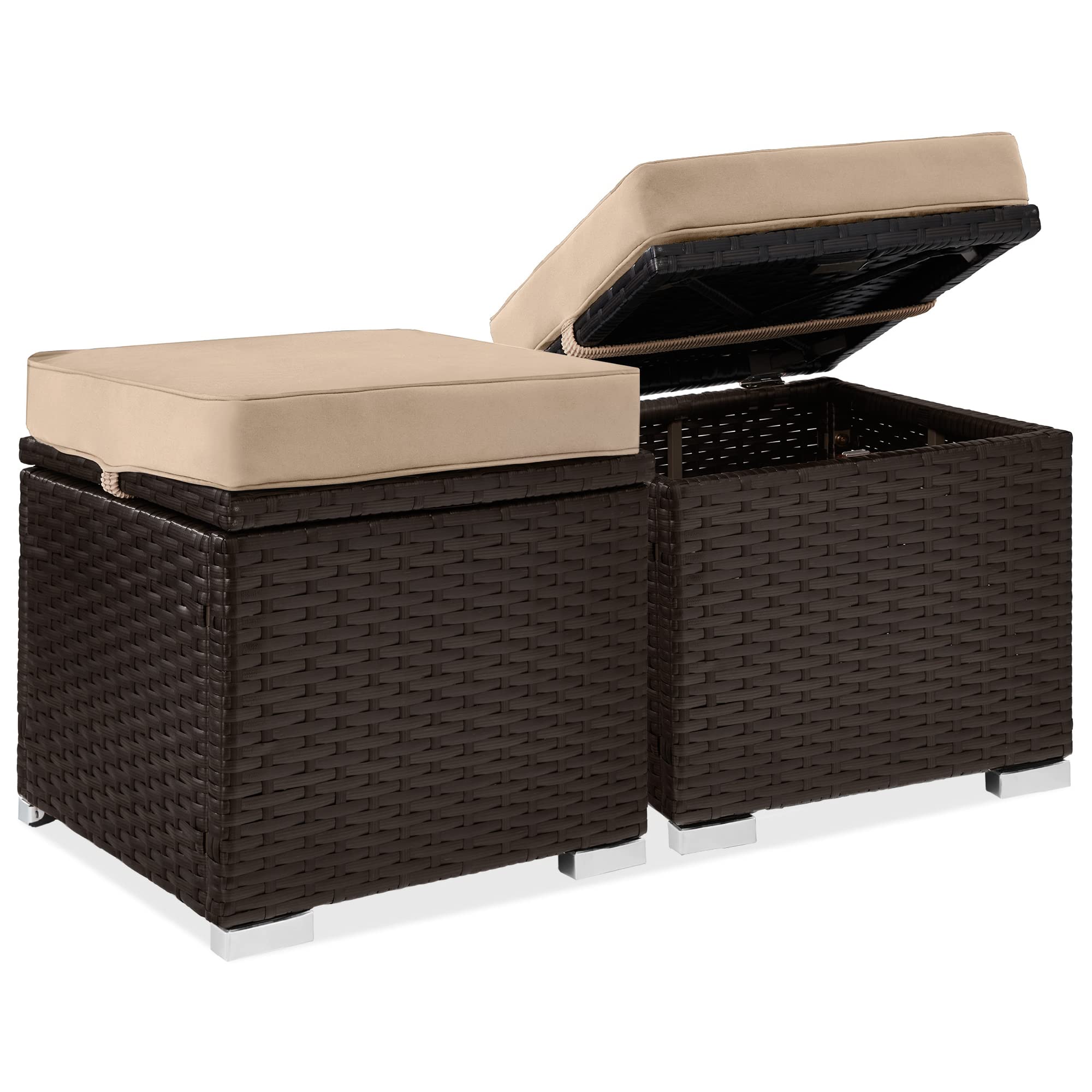 Best Choice Products Set of 2 Wicker Ottomans, Multipurpose Outdoor Furniture for Patio, Backyard, Additional Seating, Footrest,