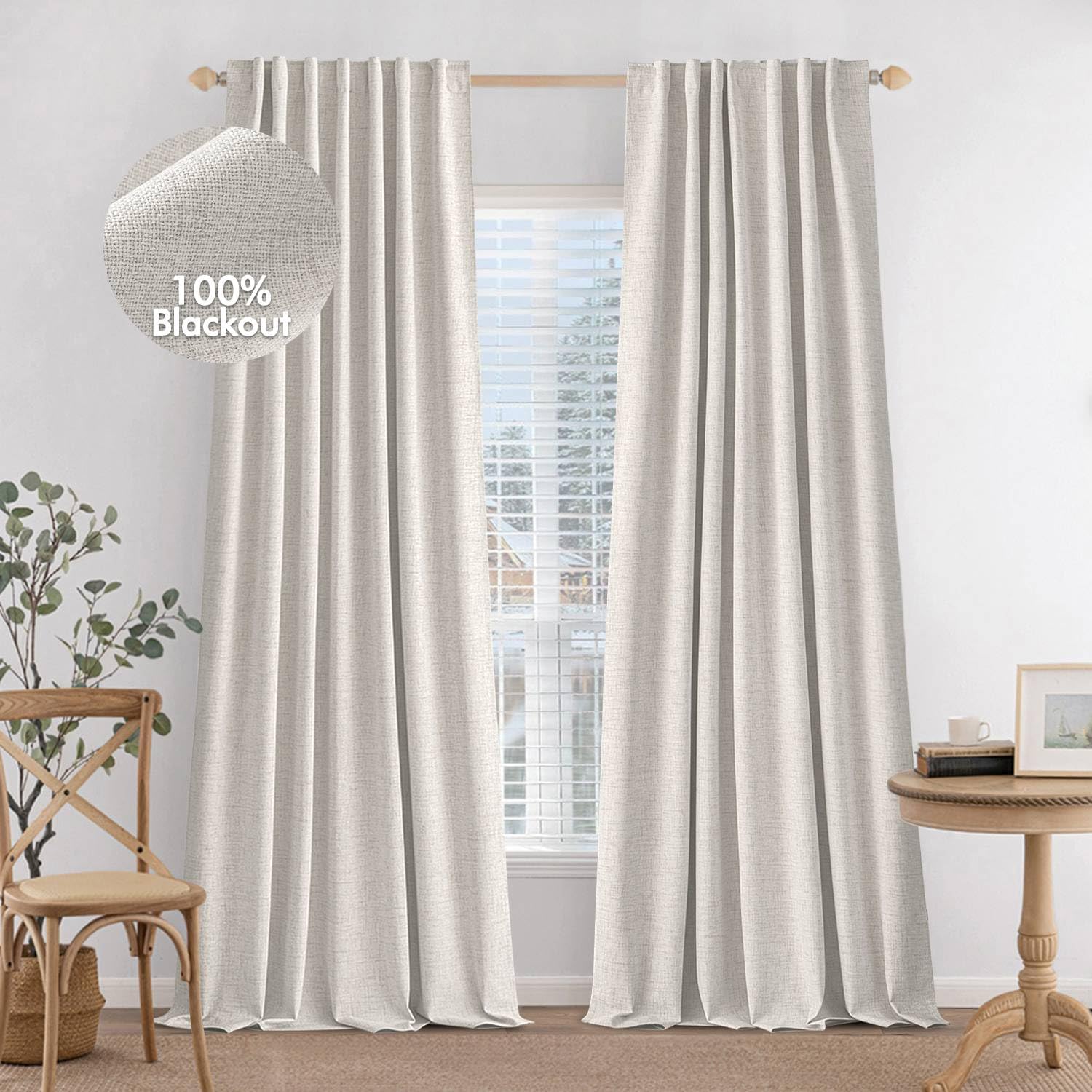 MIULEE 100% Blackout Curtains 84 inches Long Linen Curtains & Drapes 2 Panels Set for Bedroom Back Tab Living Room Darkening Ful