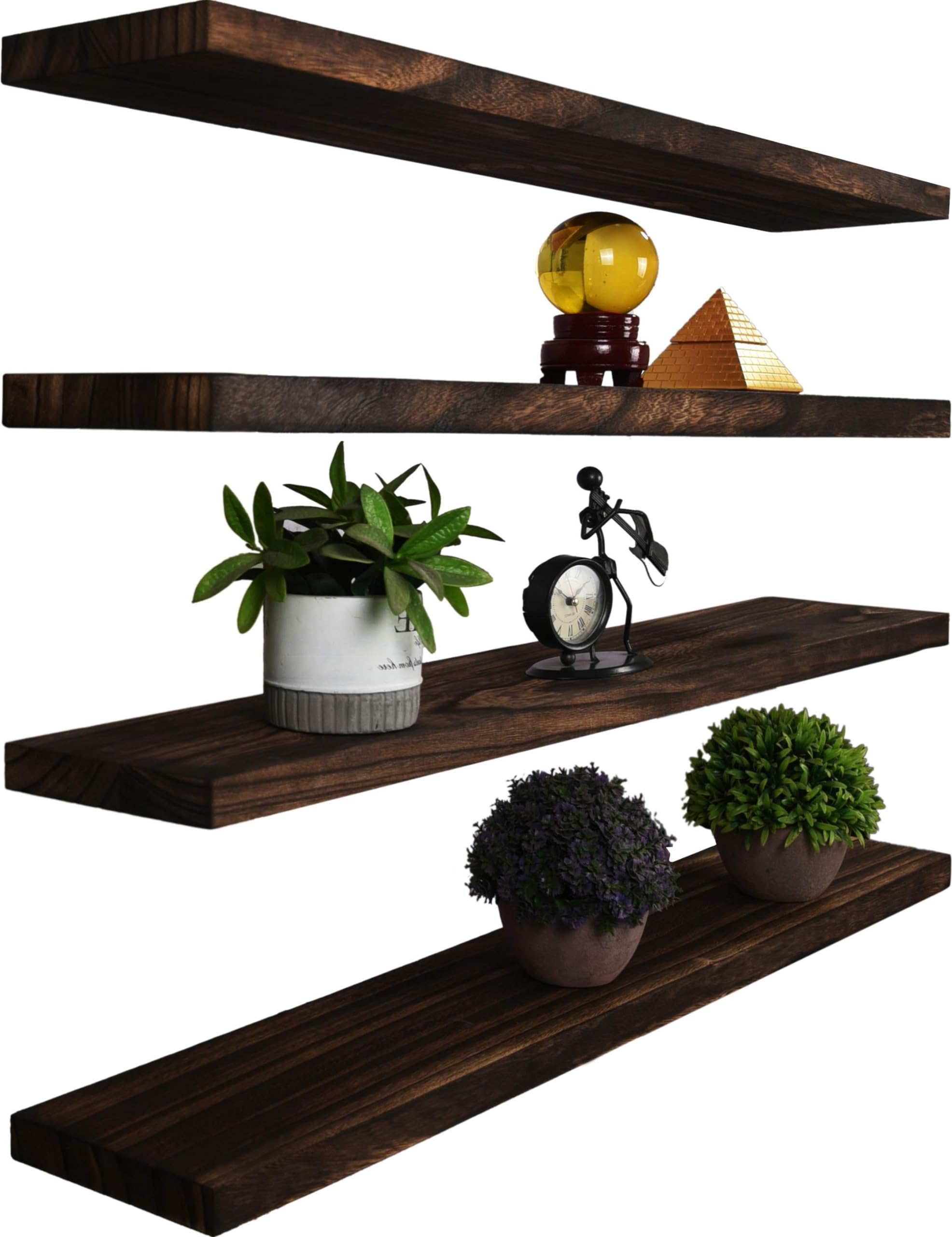 YYWUOJJ Wood Floating Shelves for Wall Decor, Rustic Wall Shelves for Bedroom Bathroom Kitchen Living Room, Set of 4 Walnut 36 I