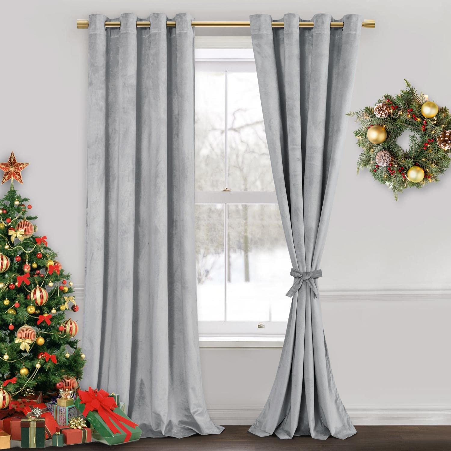 JIUZHEN Velvet Curtains for Living Room - Thermal Insualted Room Darkening Grommet Soft Retro Window Drapes for Bedroom, Set of 
