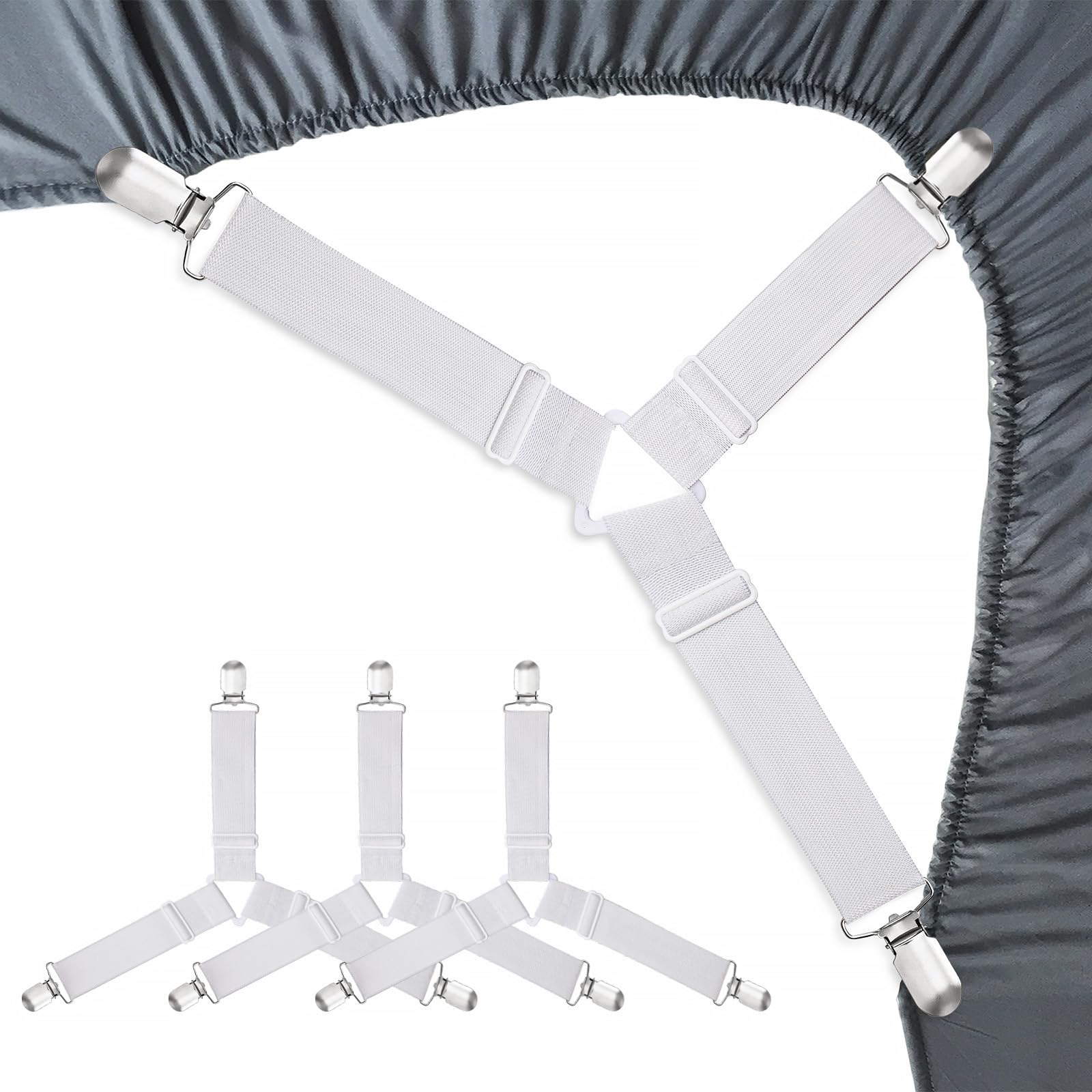 RayTour Bed Sheet Holder Straps Fitted Sheet Keepers Bedsheet Holders Fasteners - Elastic Adjustable Bedsheet Holders for a Wrin