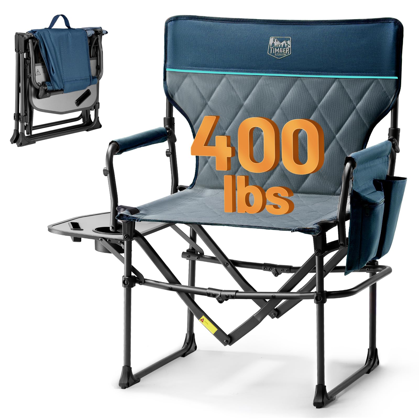 TIMBER RIDGE Heavy Duty Camping Chair with Compact Size, Portable Directors Chair with Side Table and Pocket for Camping, Lawn, 