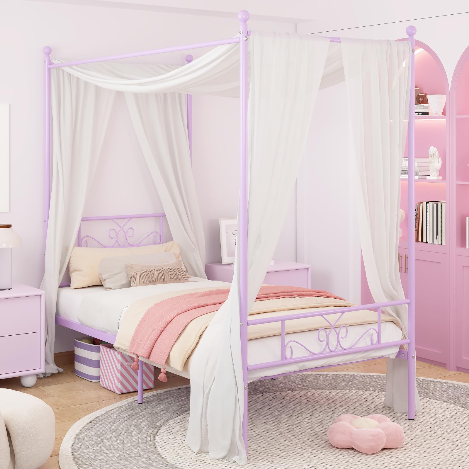 Weehom Twin Canopy Bed Frame with Headboard and Footboard, 4 Posters Metal Bed Frame, No Box Spring Needed, Mattress Foundation 