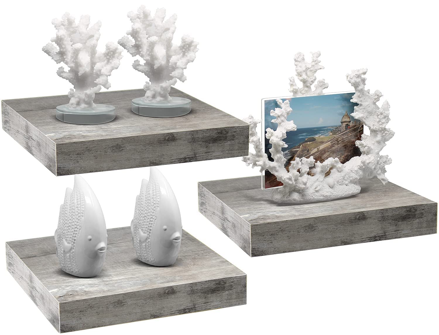 Sorbus Floating Shelves - Hanging Wall Shelves Decoration - Perfect Trophy Display, Photo Frames (Rustic Grey)