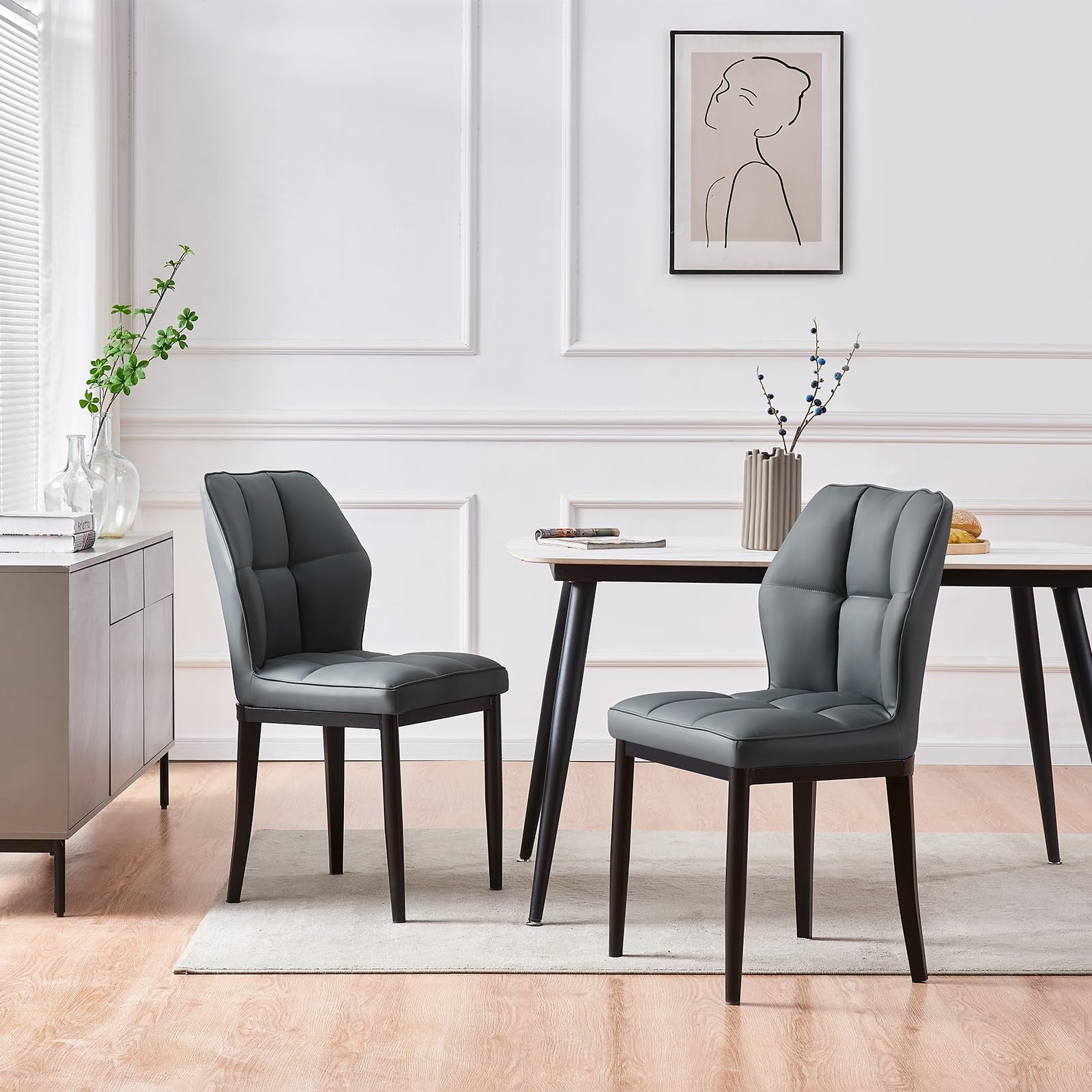 Bekrvio Dining Chairs Set of 2 Mid Century Modern Kitchen Chairs Sillas de Comedor Upholstered Armless Dinner Leather Dining Roo
