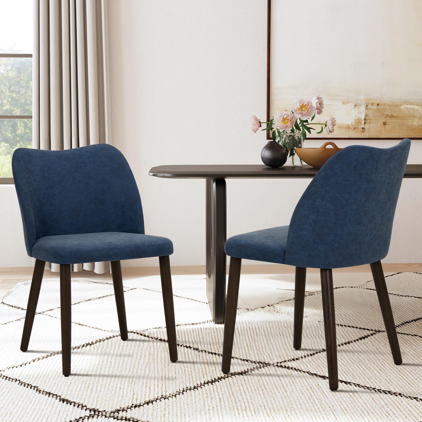 COLAMY Upholstered Dining Chairs Set of 2, Modern PU Leather Dining Room Kitchen Side Chair with Padded Seat and Wood Legs Resta