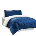 Legacy Decor 3pc Down Alternative, Reversible Comforter Set Navy Blue and White, Fits Full and Queen Size Beds