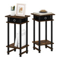 Furinno Turn-N-Tube Tall End Side Night Stand/Bedside Table with Bin Drawer, 2-Pack, Amber Pine/Black/Black