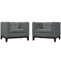 Modway Serve Modern Tuxedo Tufted Two Armchair Set with Upholstered Fabric in Gray