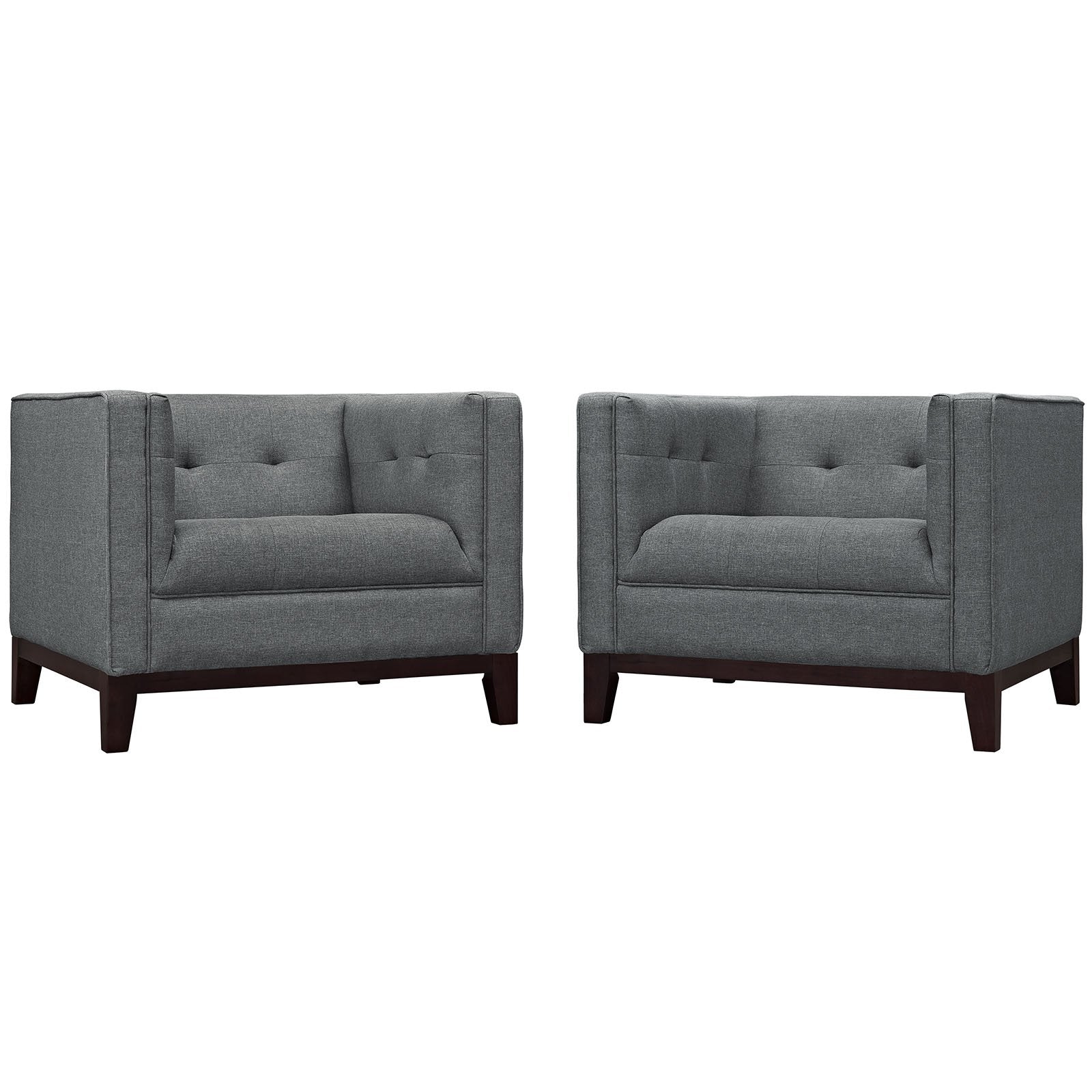 Modway Serve Modern Tuxedo Tufted Two Armchair Set with Upholstered Fabric in Gray