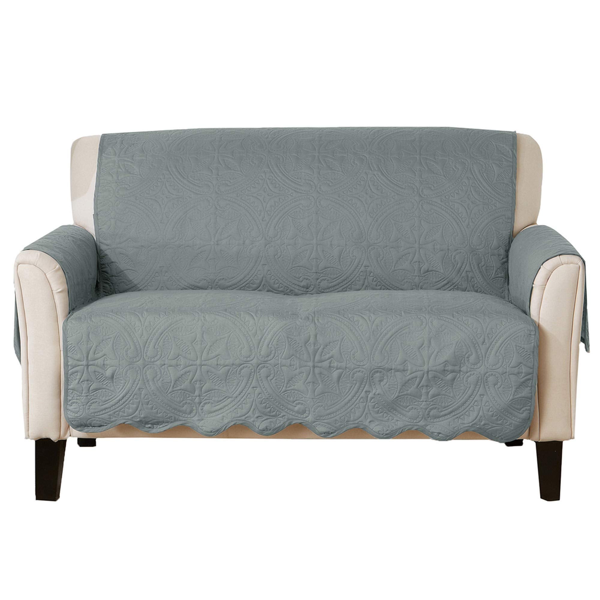 Medallion Stitched Solid Furniture Protector Stain Resistant Durable Furniture Protector Elenor Collection (Loveseat, Mirage Gra