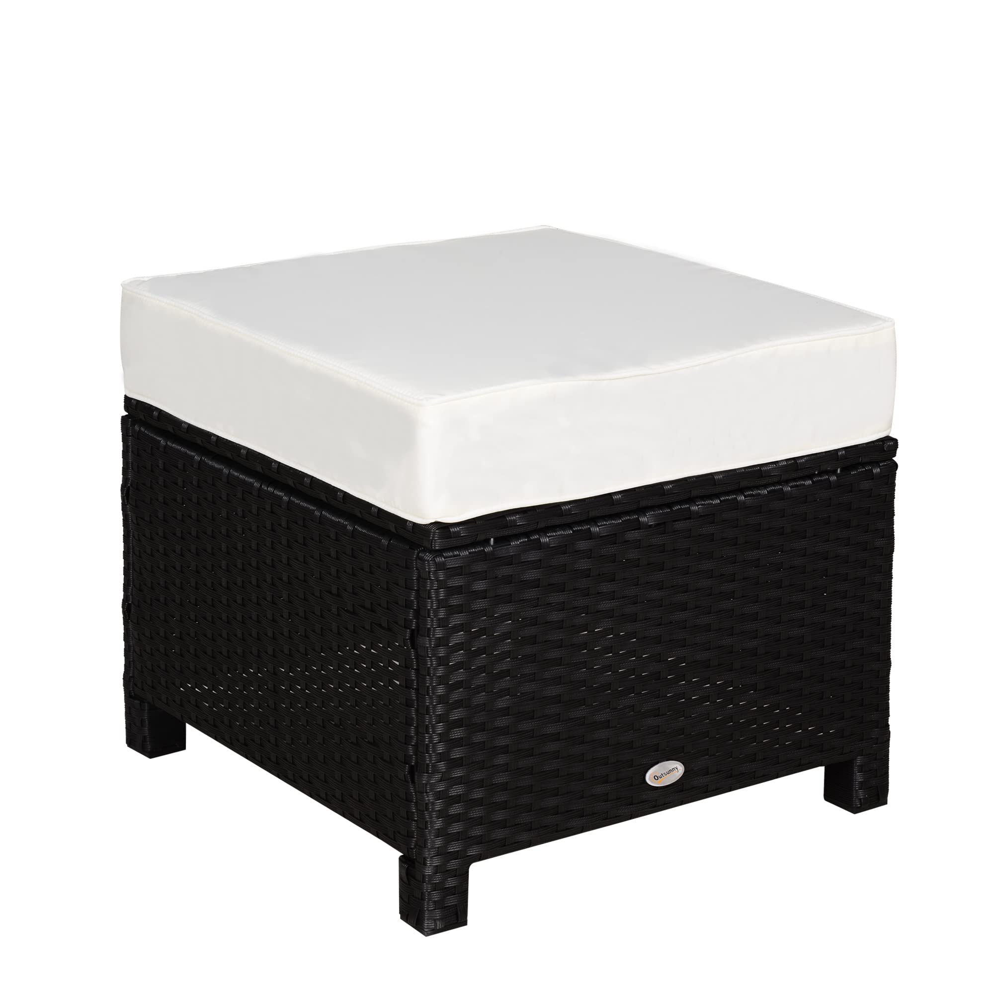 Outsunny 20 Patio Wicker Ottoman, Multipurpose Outdoor PE Rattan Footrest, Additional Seating, Side Table with Soft Cushion, Bla