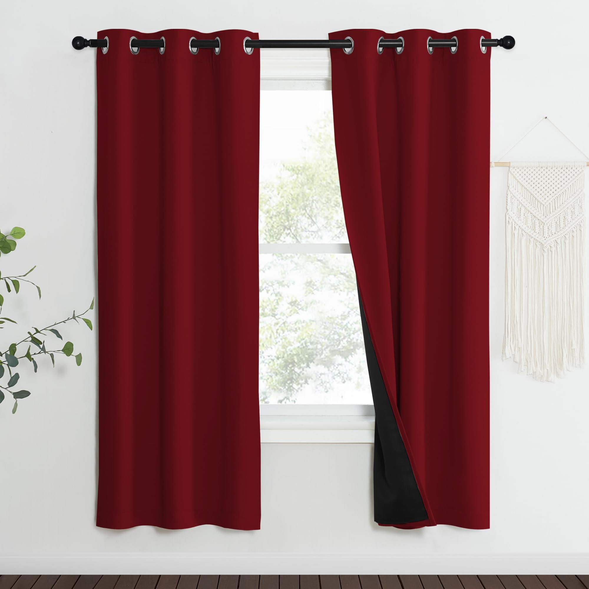 NICETOWN 100% Blackout Curtains with Black Liner Backing, Thermal Insulated Curtains for Living Room, Noise Reducing Drapes for 