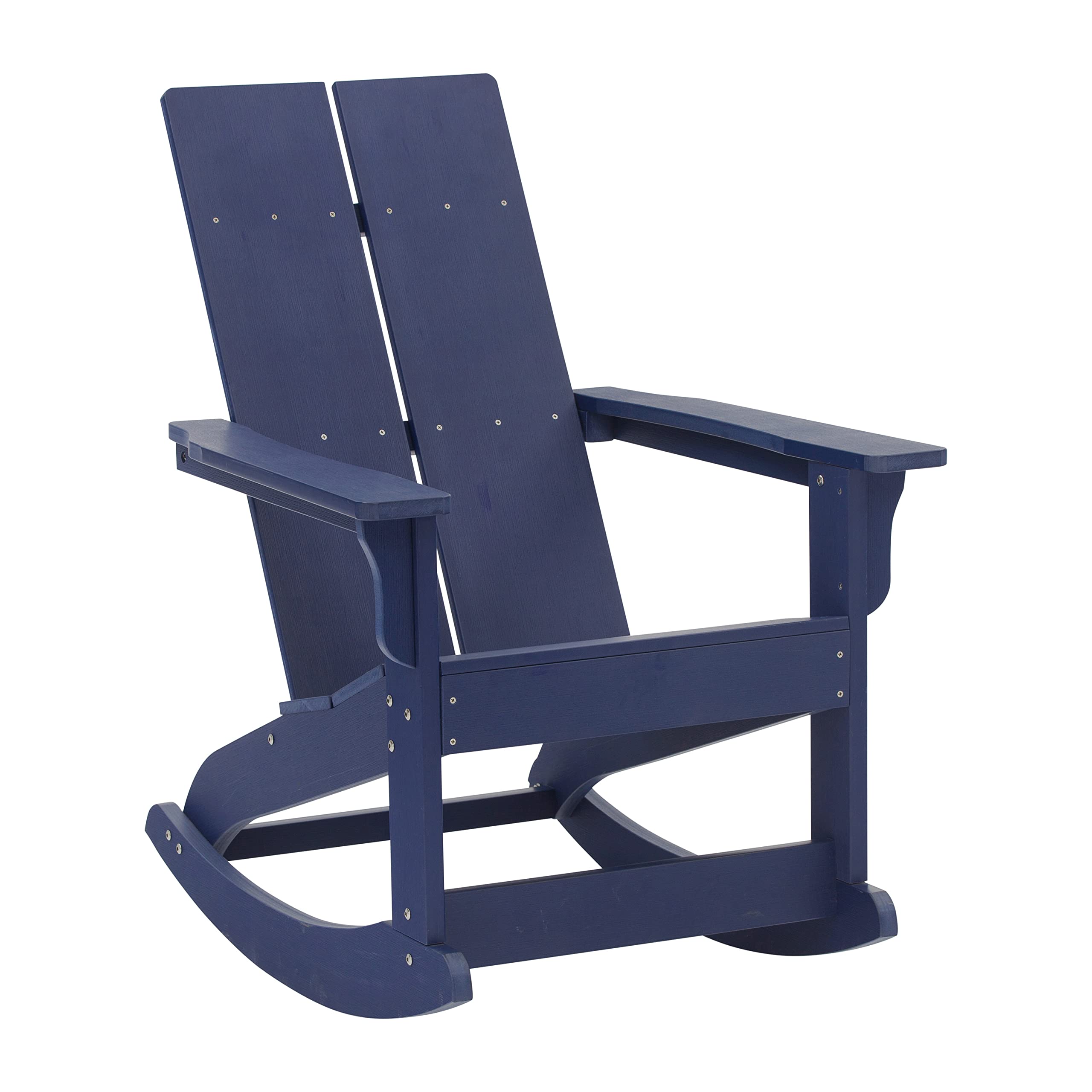 Flash Furniture Finn Modern Commercial Grade Poly Resin Wood Adirondack Rocking Chair - All Weather Navy Polystyrene - Dual Slat
