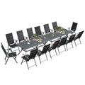 PURPLE LEAF 16 Pieces Outdoor Dining Set with 2 All-Aluminum Black Slat Table and 14 Padded Folding Chairs Patio Dining Furnitur