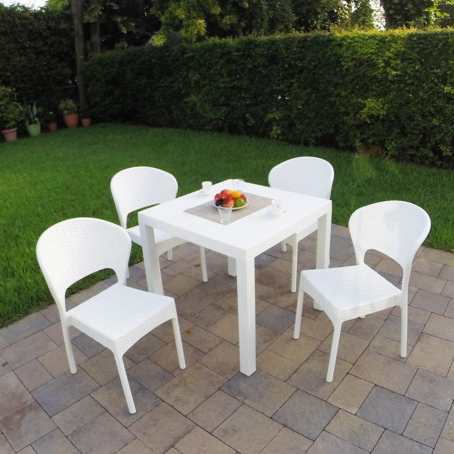 Compamia Daytona 5 Piece Patio Dining Set in White, Commercial Grade