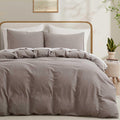 100% Cotton Duvet Cover Set Twin Size, Mauve Brown Linen-Like Natural Bedding Set with Zipper Closure (No Comforter), Twin Size,