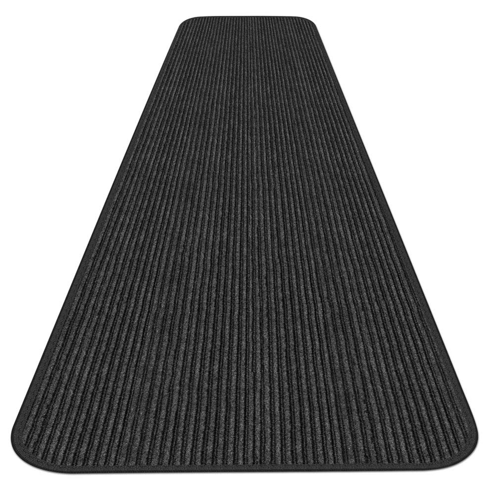 House, Home and More Indoor Outdoor Double-Ribbed Carpet Runner with Skid-Resistant Rubber Backing - Smokey Black - 4 Feet x 15 