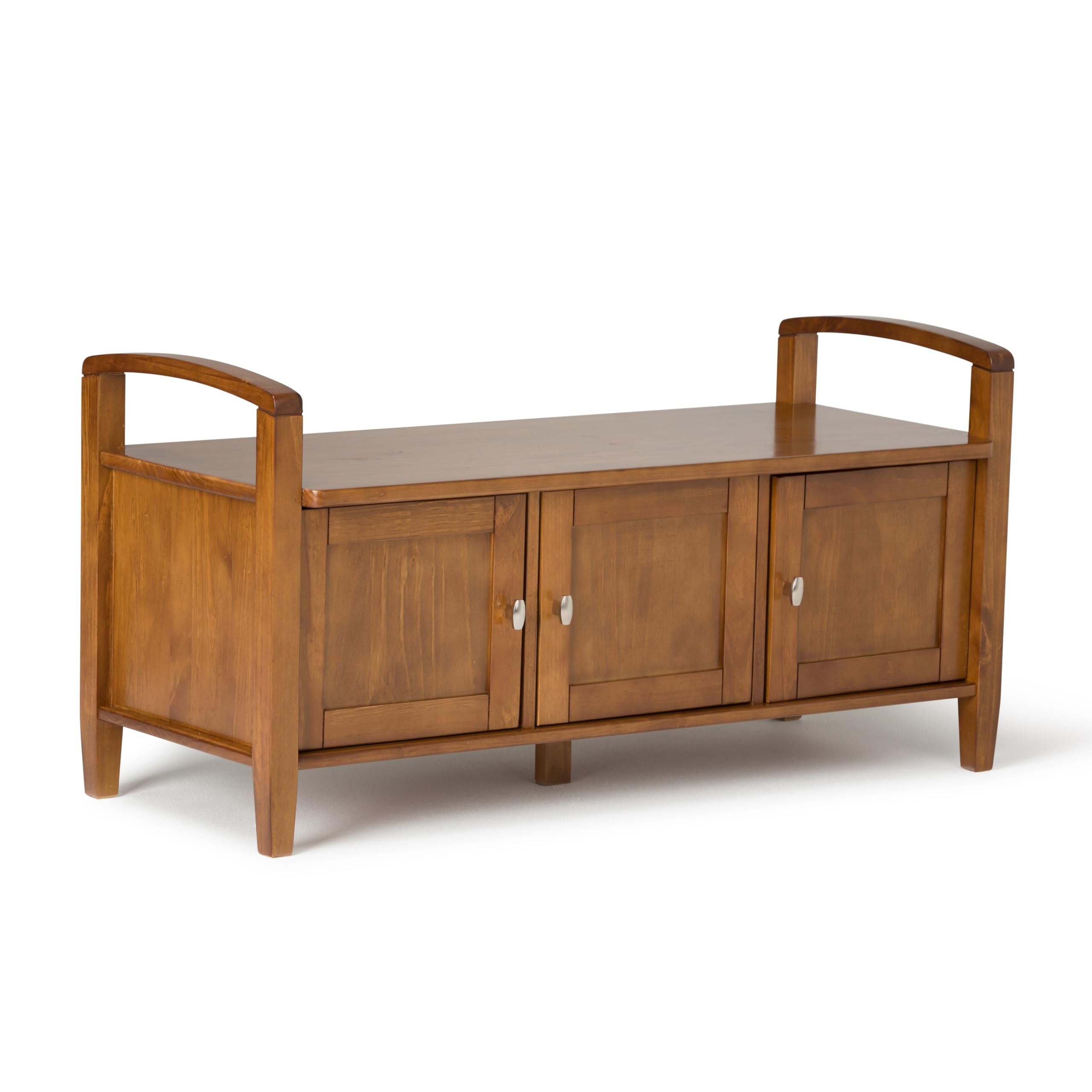 SIMPLIHOME Warm Shaker Entryway Storage Bench - 44 inch Wide Solid Wood Storage Seat in Light Golden Brown, Transitional Bench S
