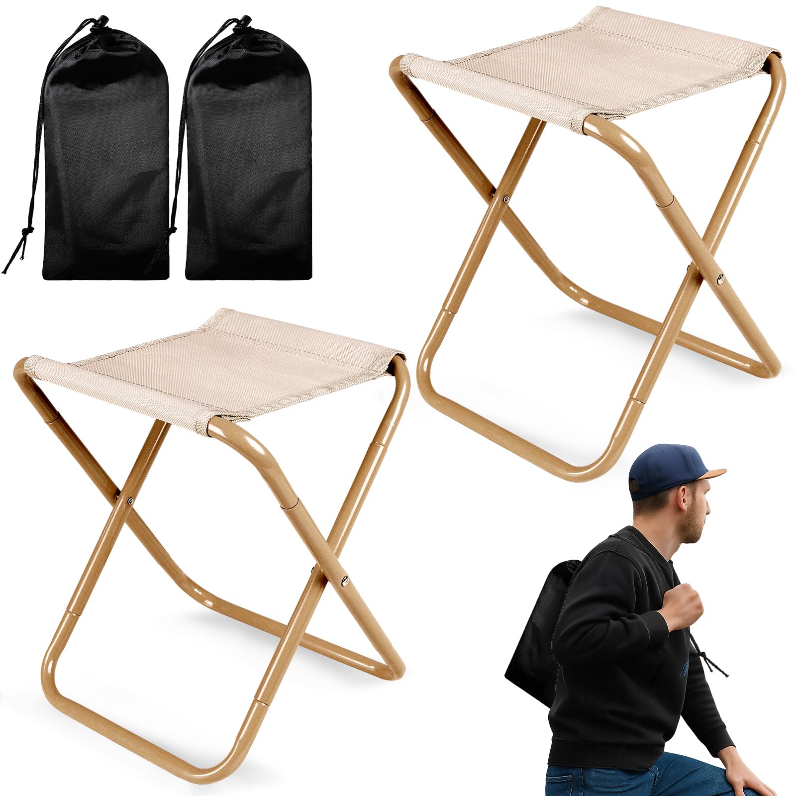 CHENEDY Camping Stool,2-Pack Portable Folding Stool with Carry Bag, 12in Portable Folding Chair Collapsible Camp Stool Outdoor F