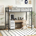 KOMFOTT Metal Loft Bed Frame Twin Size, Heavy-duty Steel Slats Support Loft Bed with Both Side Ladders & Guardrails, Space-Savin