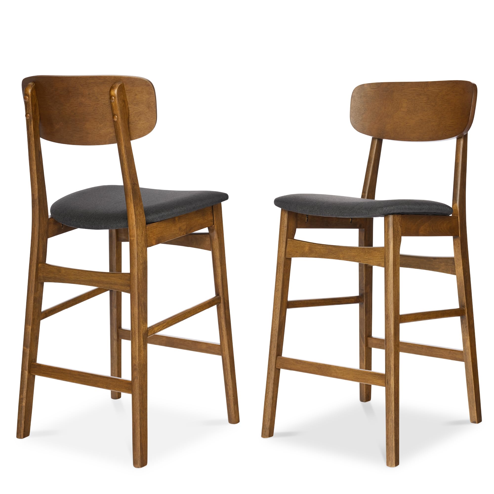 Best Choice Products Bar Stool Set of 2, Modern Farmhouse Counter Height Stools w/Armless Upholstered Cushioned Seat, Wooden Cur