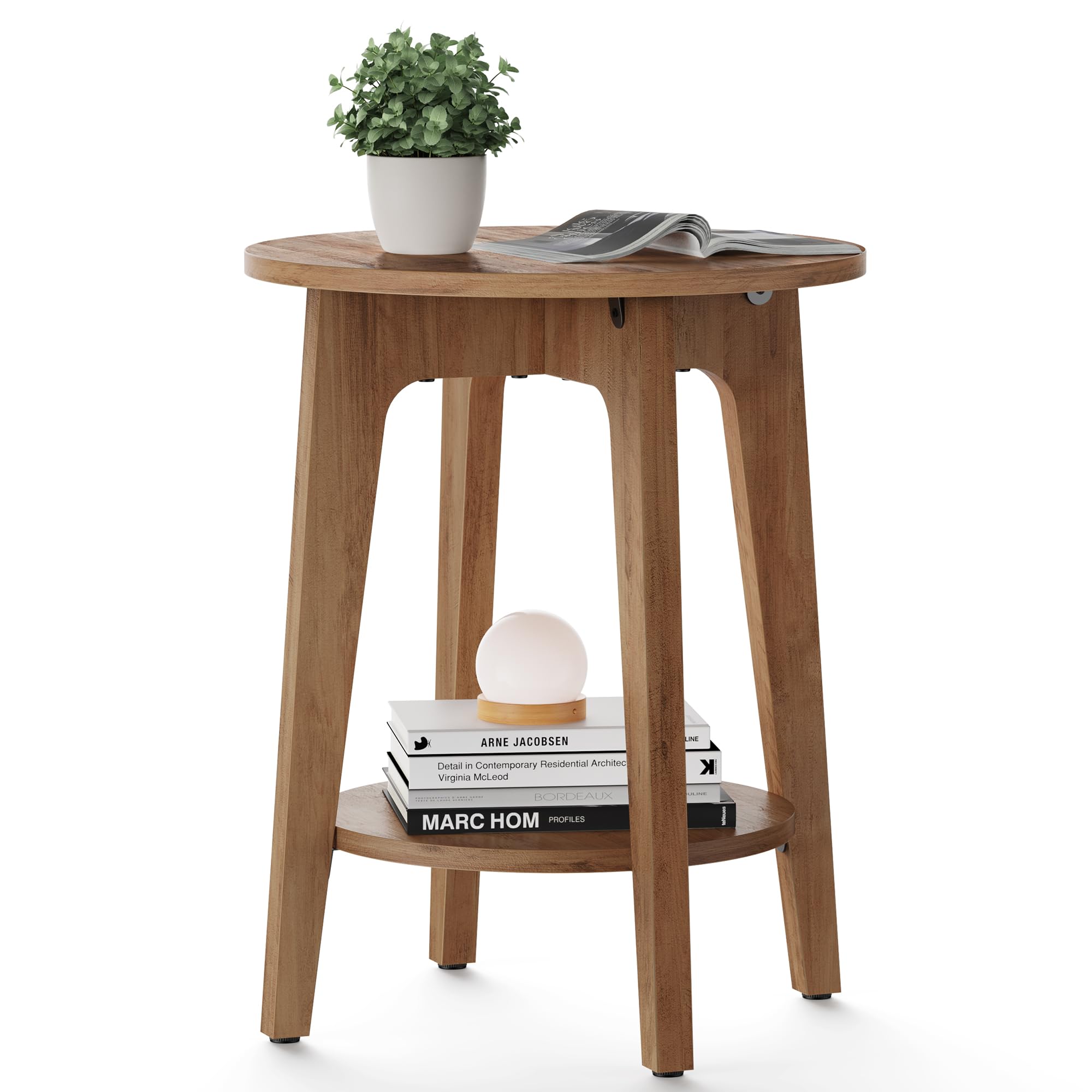 VASAGLE Side Table, Small Round End Table with Lower Shelf, Nightstand for Small Spaces, Living Room, Bedroom, Rustic Walnut ULE