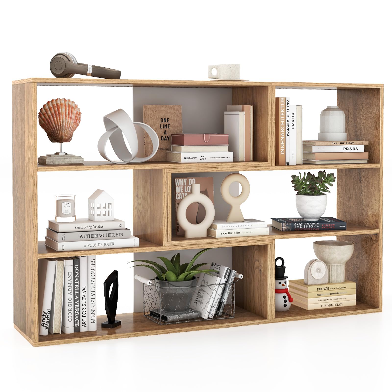 Giantex 6-Cube Bookcase, 3-Tier Wooden Bookshelf with Anti-Tipping Kits, Modern Freestanding Wood Book Shelf, Open Cube Storage 