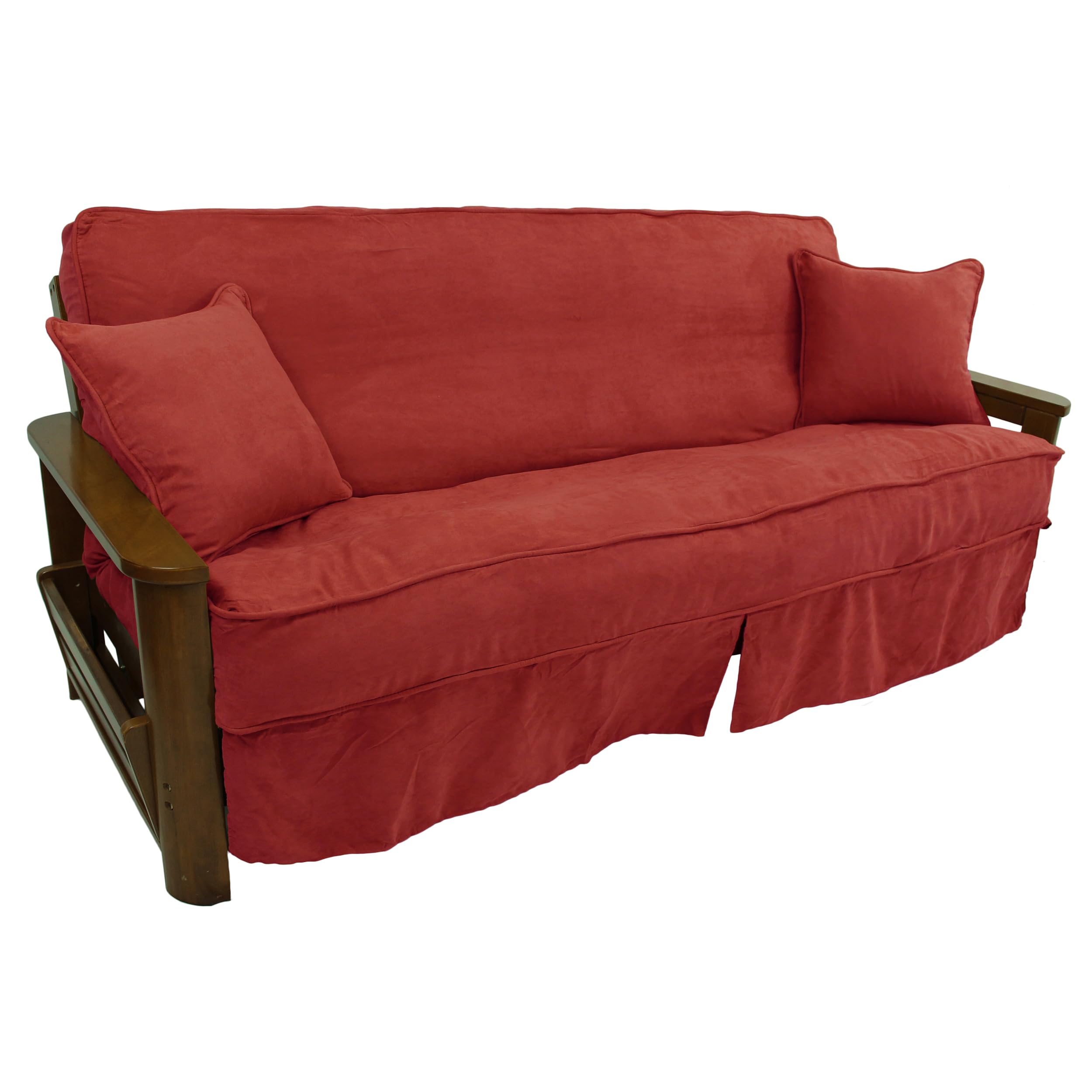 Blazing Needles Solid Microsuede Double Corded 8 to 9 Futon Slipcover Set with 2 Throw Pillows (Set of 3), Full, Cardinal Red