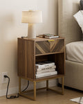 Masupu Nightstand with Charging Station,Modern Night Stand Boho Farmhouse Wood Bedside Table with Storage Drawer Side End Table 