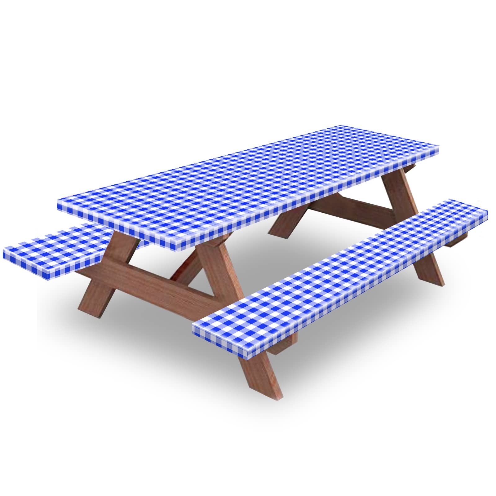 KENOBEE 7ft Picnic Table and Bench Fitted Cover, 84 Flannel Backing Elastic Edge Waterproof Wipeable Plastic Cover Fitted Vinyl 