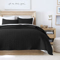 Quilt Set Queen Size Black Bedspread, Modern Style Quilted Clouds Pattern Soft Coverlet Set Lightweight Microfiber Quilted Bedsp