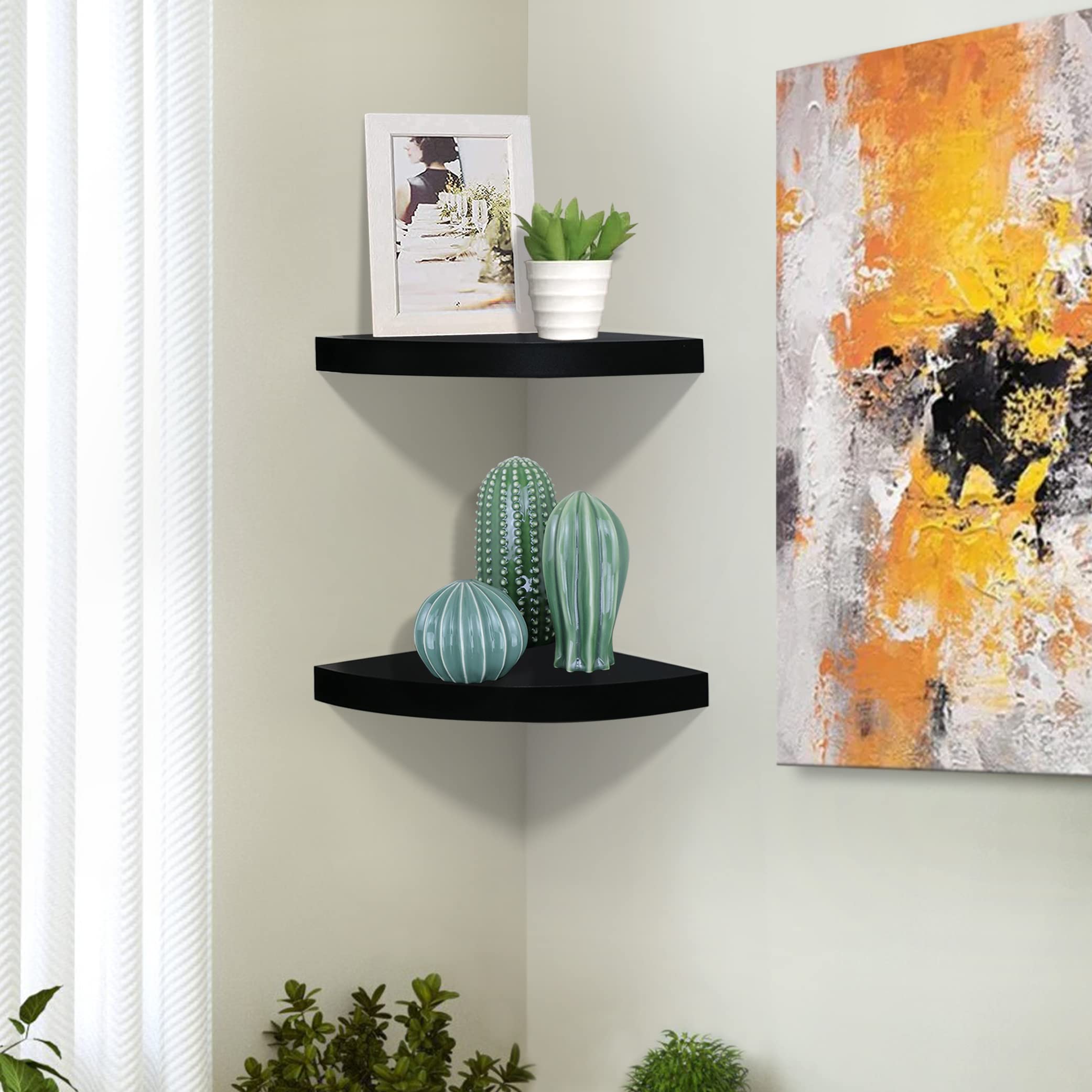 AHDECOR Black Corner Shelves, Modern Floating Corner Shelf for Space-Saving Storage in Bathroom, Bedroom, Kitchen, and More, Set