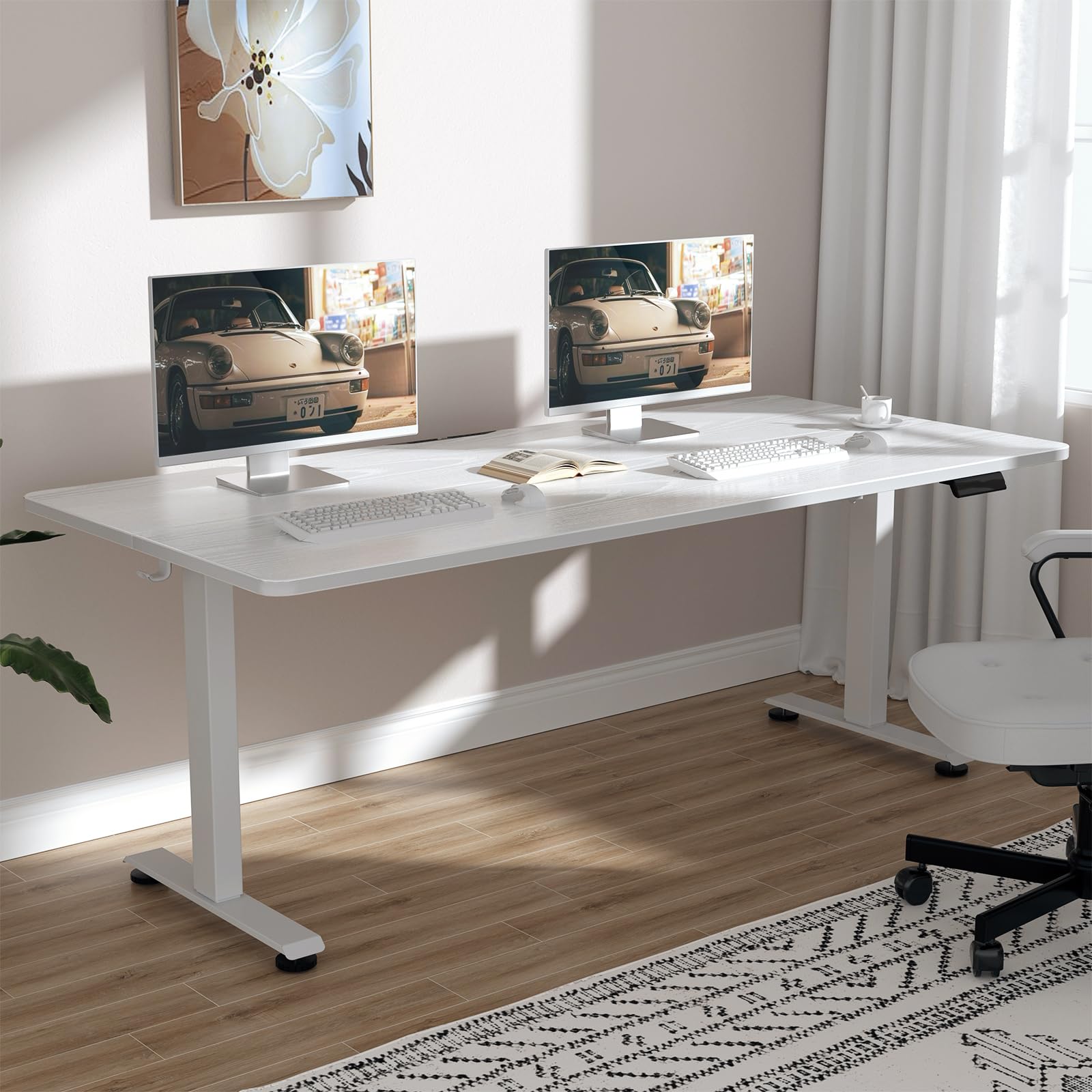 Veken 63x27.6 Inch Large Electric Standing Desk, Heights Adjustable,Sit to Stand Up, Work Home Office Computer Table for Walking