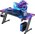 HLDIRECT 55 Inch Gaming Desk with LED Lights Carbon Fibre Surface Gaming Table Large Computer Desk Ergonomic Home Office Desks Z
