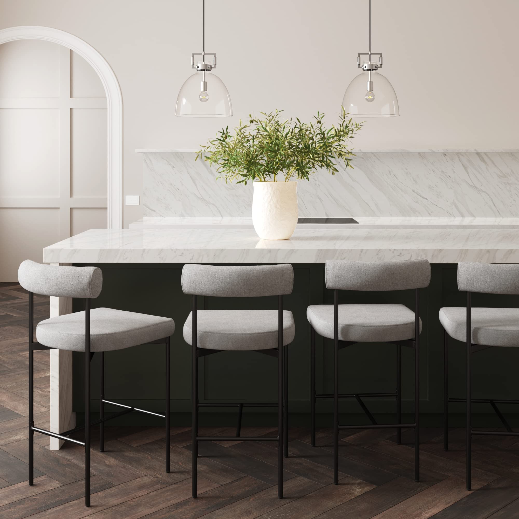 Nathan James Dahlia Counter Height Chair, Modern Barstool with Back, Mid-Century Metal Legs and Padded Cushion for Kitchen, Isla