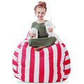 Creative QT Stuff n Sit Large 33 Bean Bag Storage Cover for Stuffed Animals & Toys - Hot Pink & White Stripe - Toddler & Kids Ro