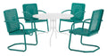 Crosley Furniture Bates 5-Piece Outdoor Dining Set for 4, Retro Metal Round Patio Table and Chairs for Deck, Navy Gloss