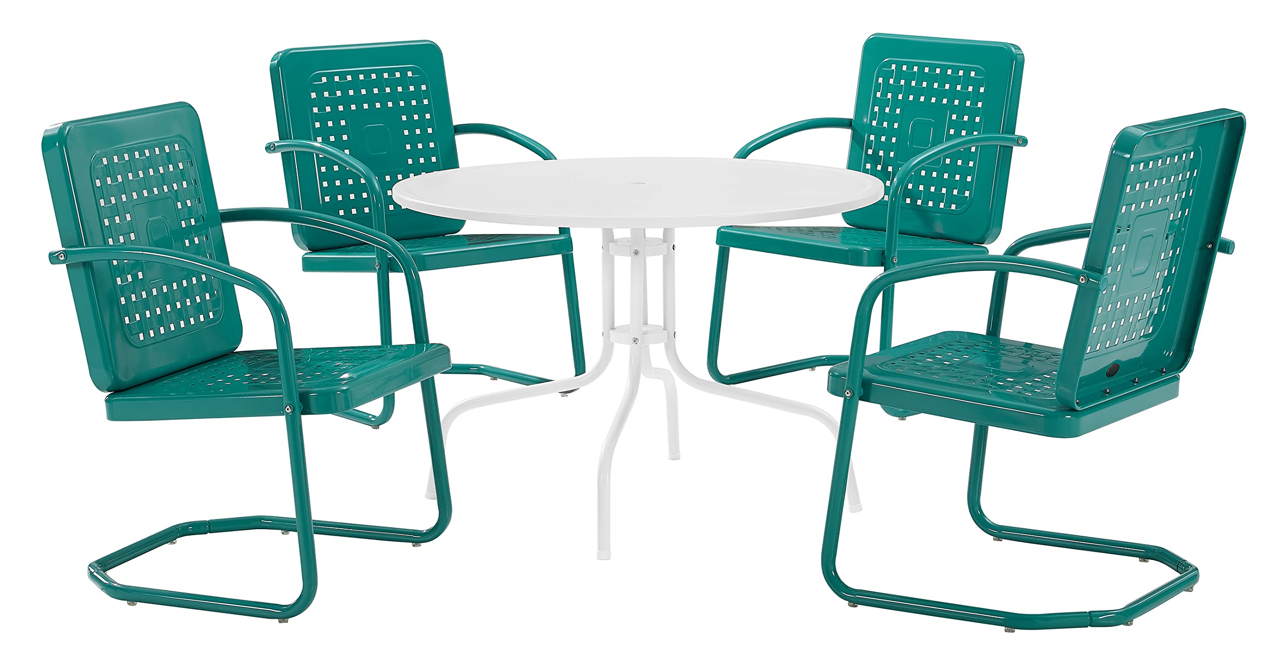 Crosley Furniture Bates 5-Piece Outdoor Dining Set for 4, Retro Metal Round Patio Table and Chairs for Deck, Navy Gloss